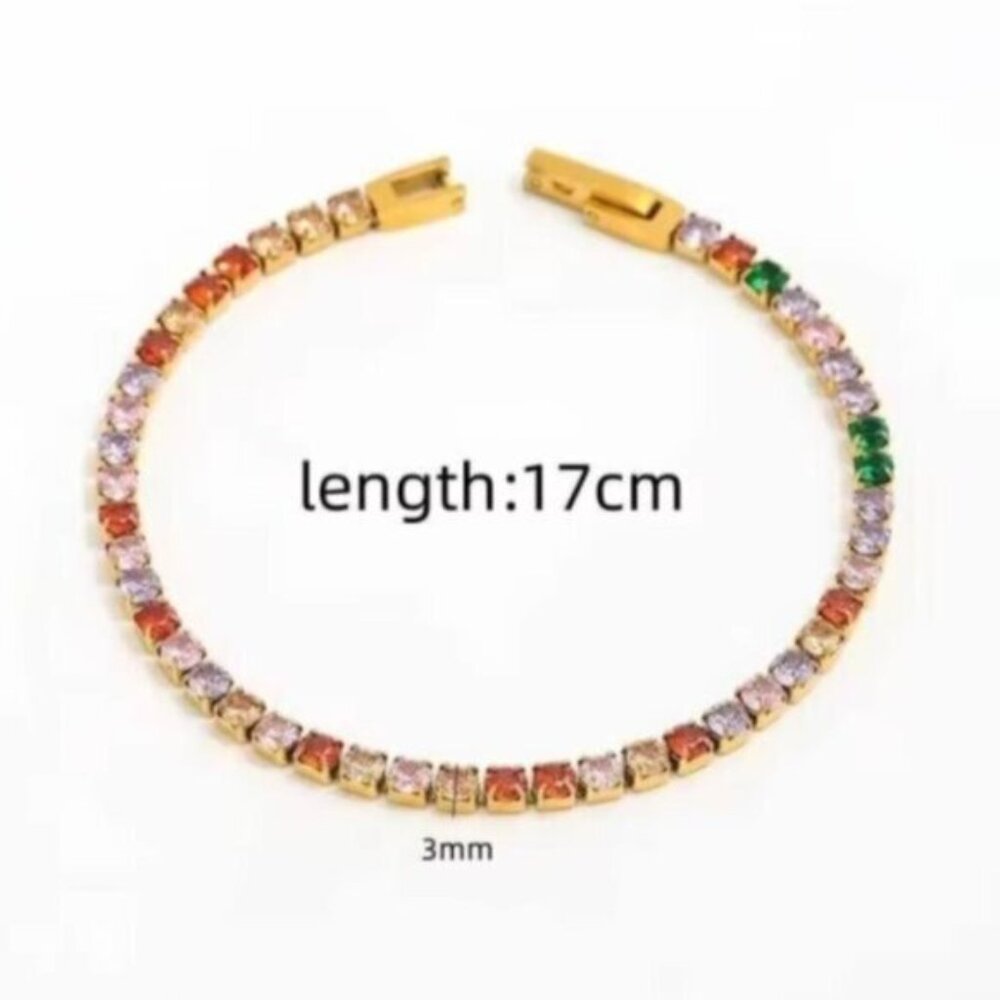 Colorful CZ Tennis Bracelet Waterproof Gold Stacking Bracelet Gold Box Clasp - Picture 15 of 15